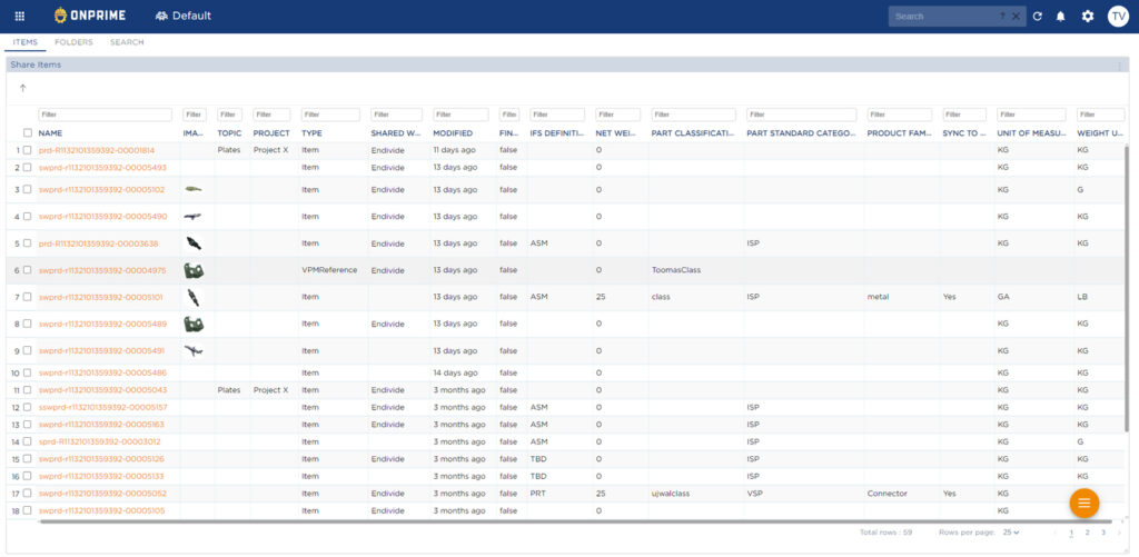 Exchange Hub: TECHNIA view of shared collaboration content (physical products)