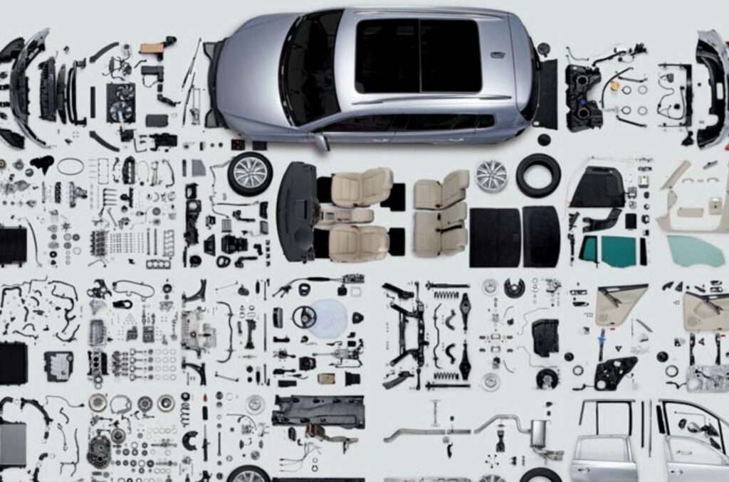 vehicle exploded view showing systems design complexity for integration of alm with plm