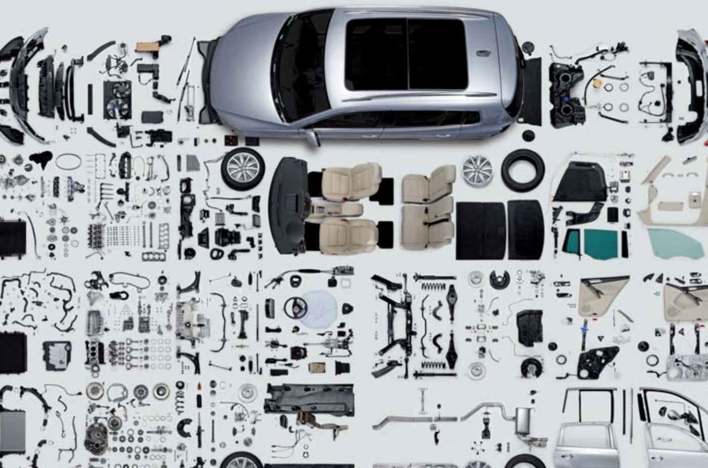 vehicle exploded view showing systems design complexity for integration of alm with plm